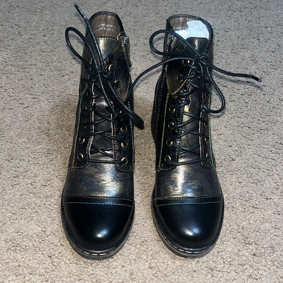 L'Artiste Spring Step Fallinluv Leather Lace-Up Boots Metallic Black 36 / 5.5-6 - Picture 5 of 13